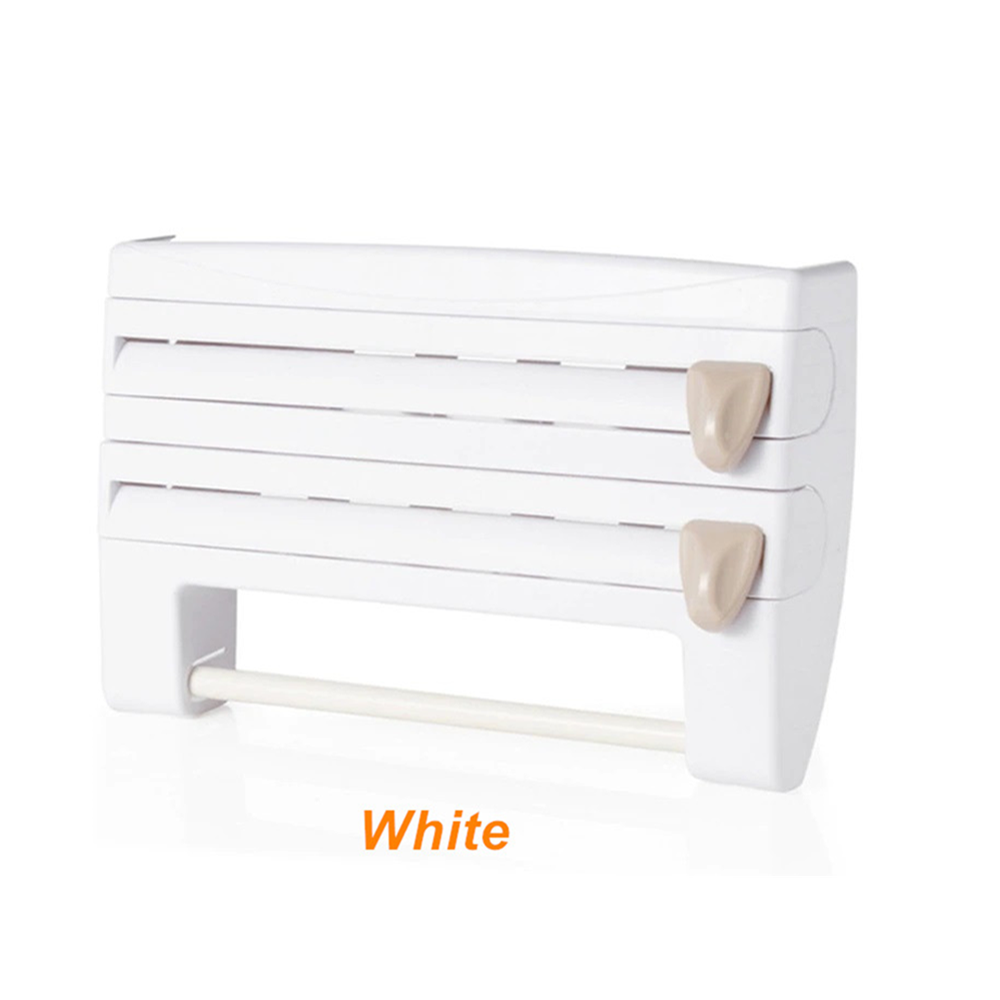Kitchen Film & Towel Organizer Wall-Mounted Space-Saving Built-In Cutters
