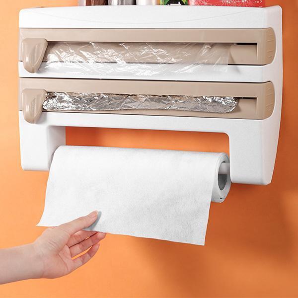 Kitchen Film & Towel Organizer Wall-Mounted Space-Saving Built-In Cutters