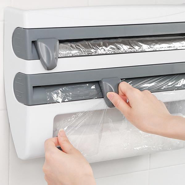 Kitchen Film & Towel Organizer Wall-Mounted Space-Saving Built-In Cutters