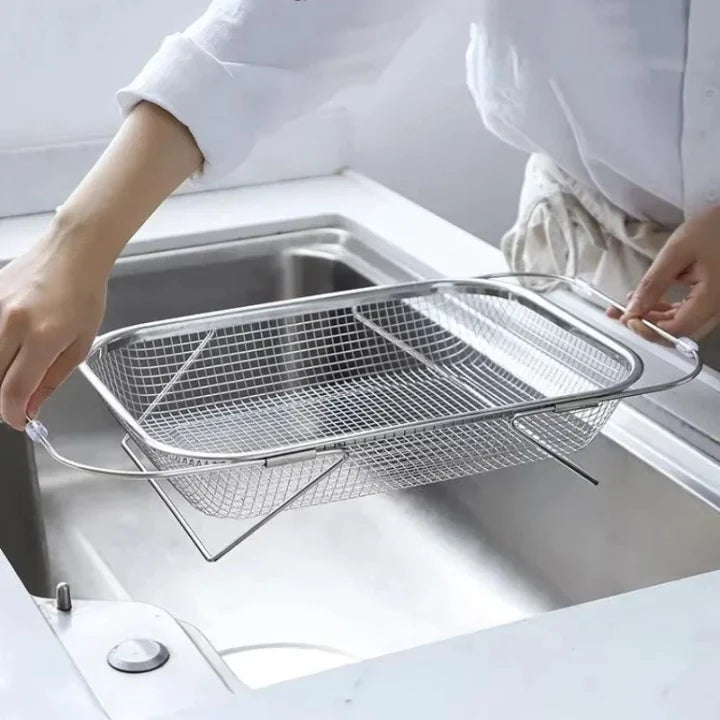 Kitchen Sink Basket Stainless Steel Fine Mesh Adjustable Width
