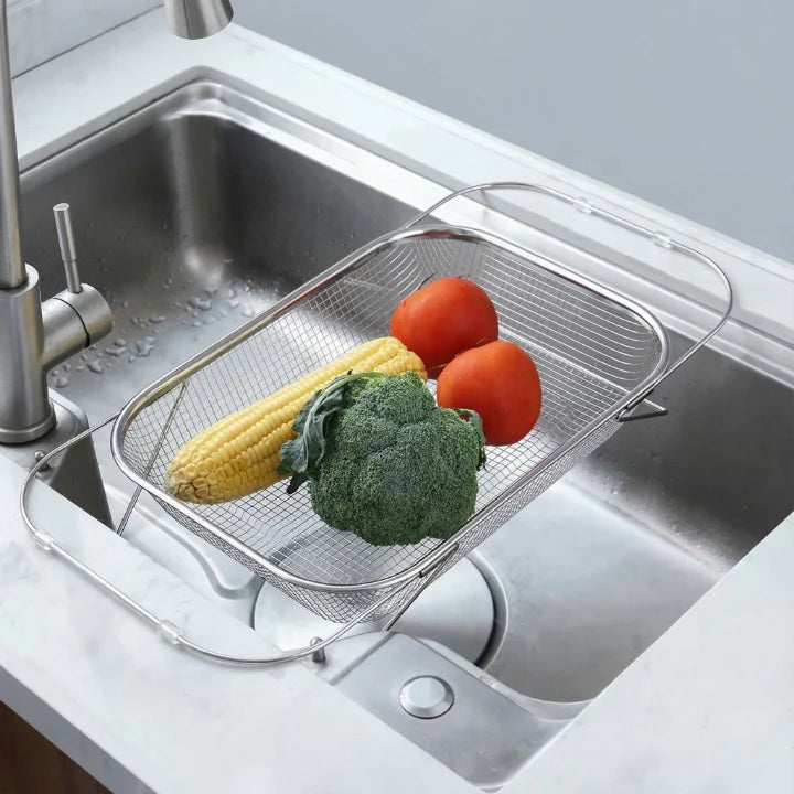Kitchen Sink Basket Stainless Steel Fine Mesh Adjustable Width