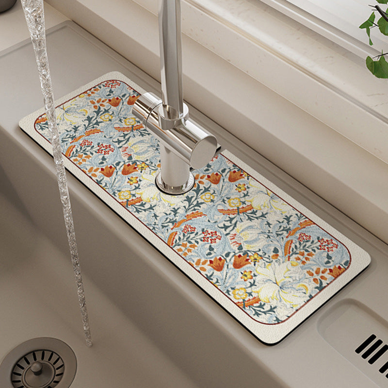 Kitchen Sink Mat Absorbent Non-Slip Faucet Cutout