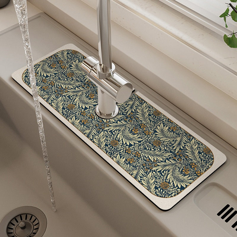 Kitchen Sink Mat Absorbent Non-Slip Faucet Cutout