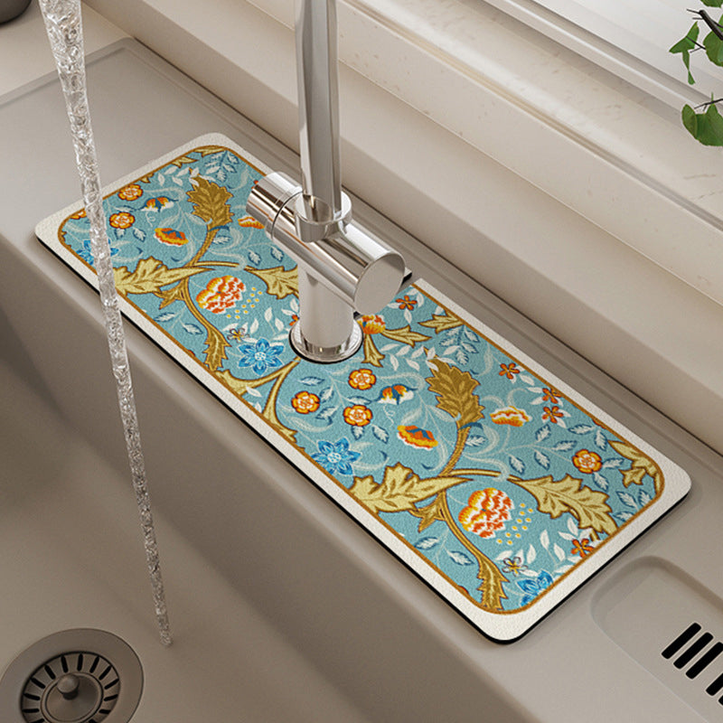 Kitchen Sink Mat Absorbent Non-Slip Faucet Cutout