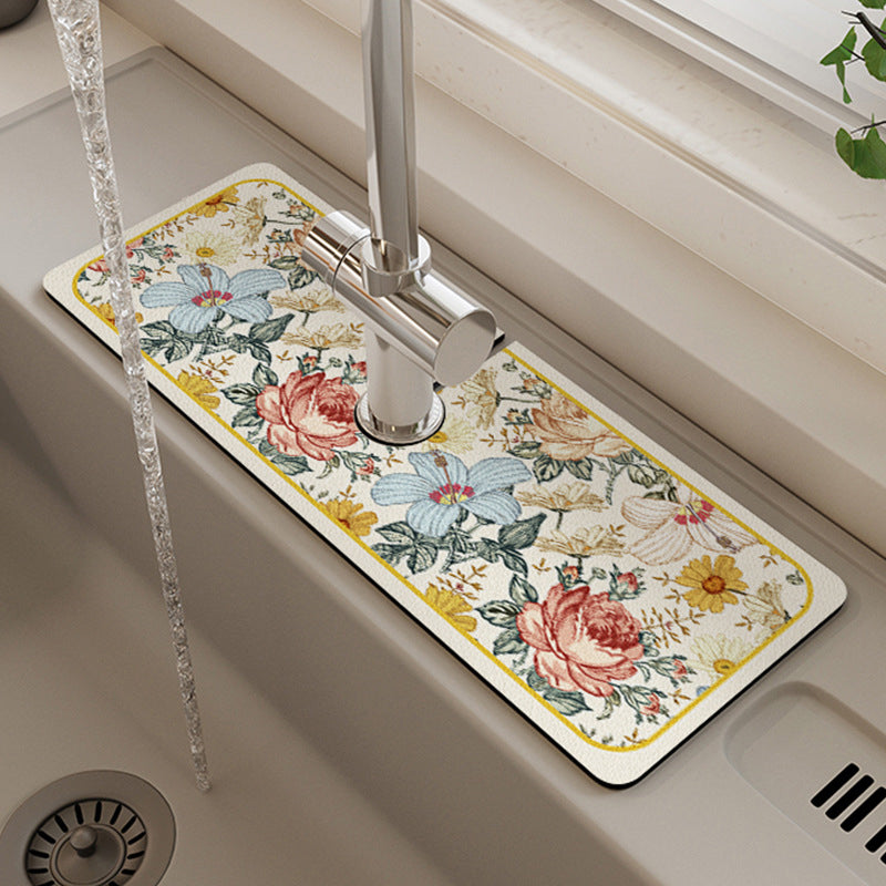 Kitchen Sink Mat Absorbent Non-Slip Faucet Cutout