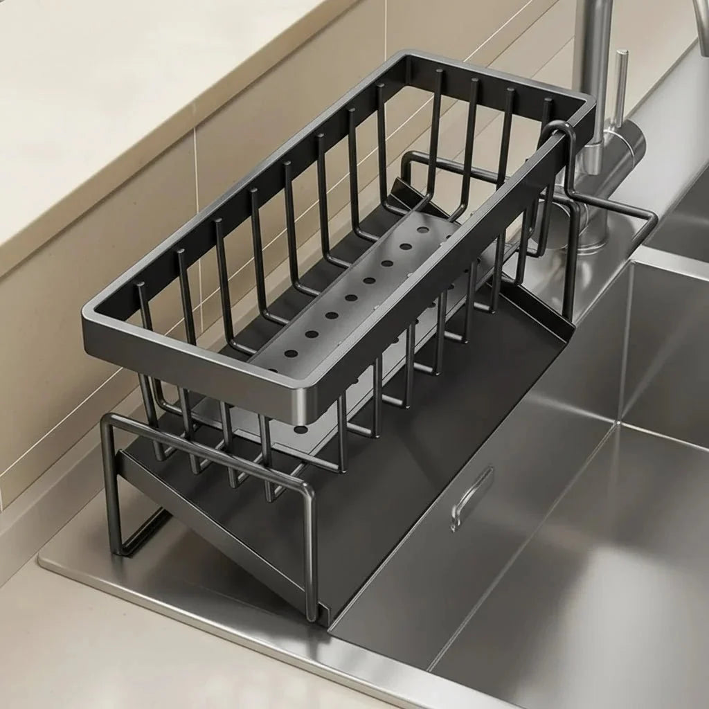 Kitchen Sink Organizer Stainless Steel Integrated Drainage Towel Bar