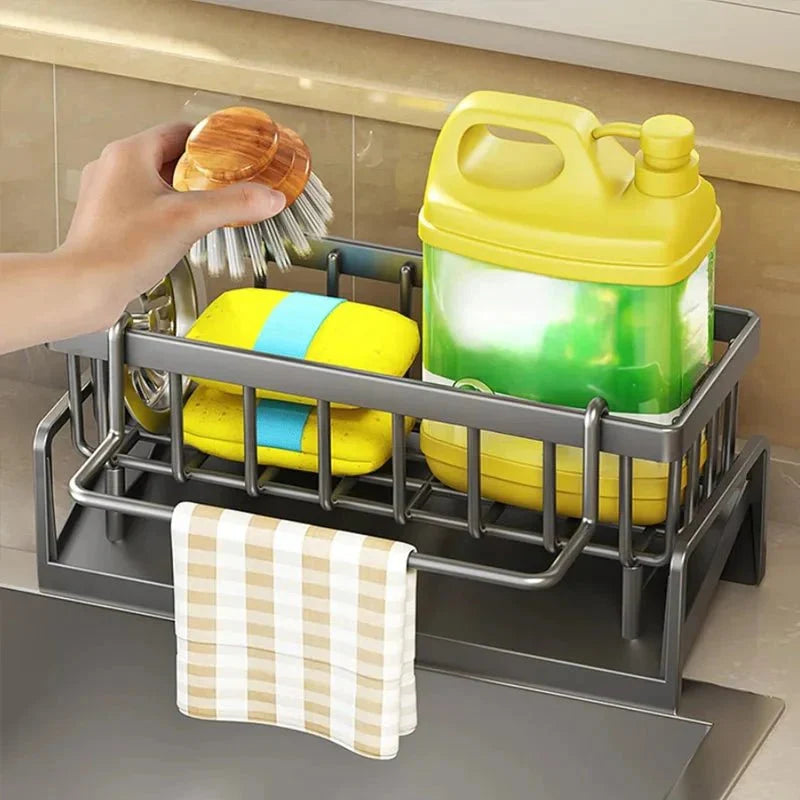 Kitchen Sink Organizer Stainless Steel Integrated Drainage Towel Bar