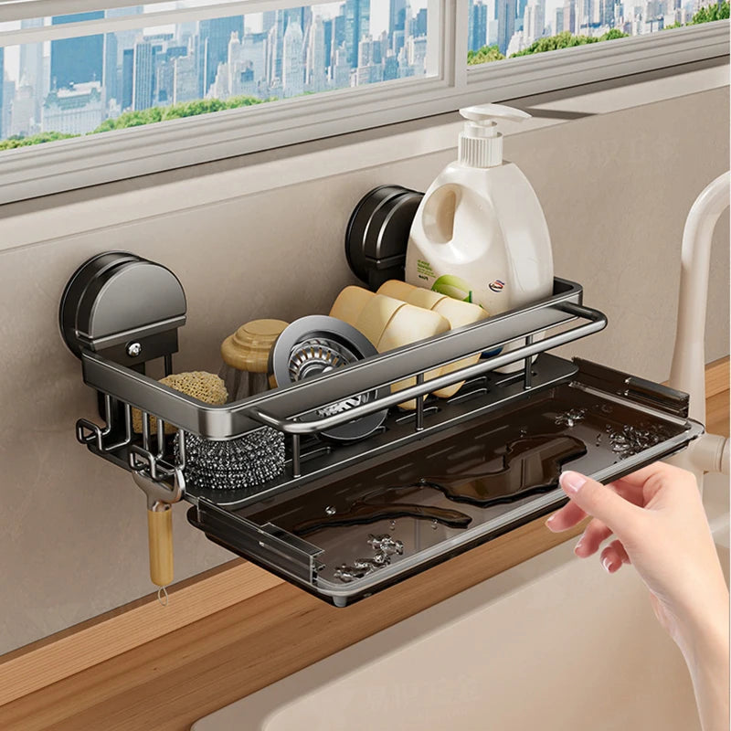 Kitchen Sink Shelf Suction-Mount Aluminum Open Grid
