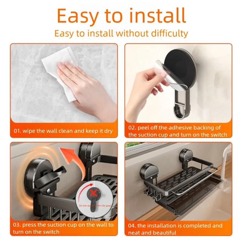 Kitchen Sink Shelf Suction-Mount Aluminum Open Grid