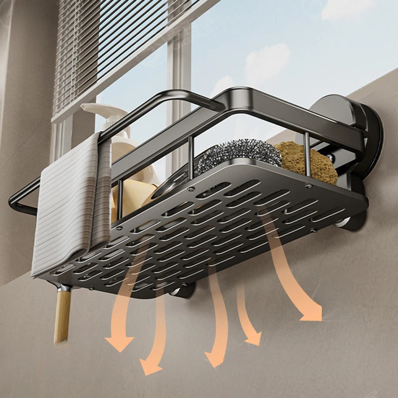 Kitchen Sink Shelf Suction-Mount Aluminum Open Grid