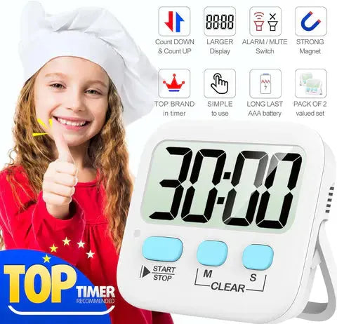 Kitchen Timer Set of 2 Large LCD Magnetic Stand