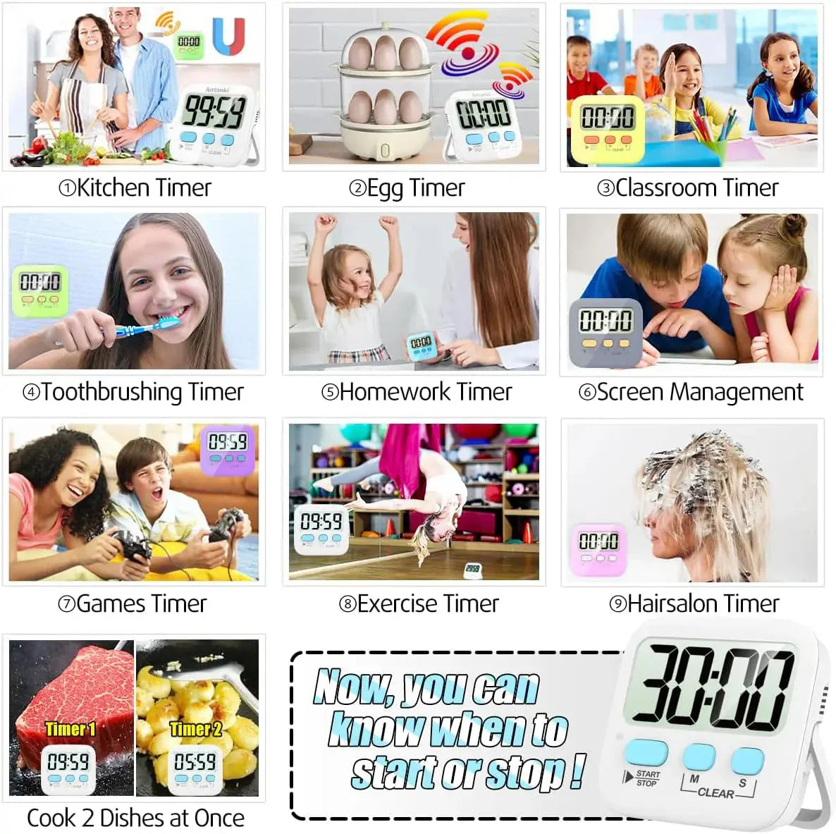 Kitchen Timer Set of 2 Large LCD Magnetic Stand