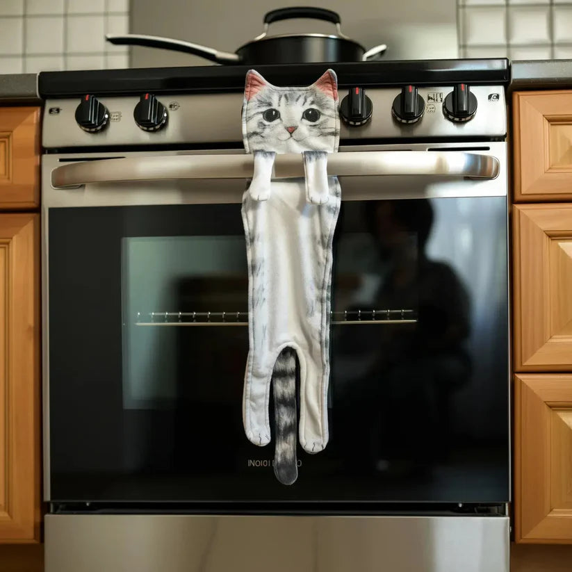 Kitchen Towel Cat Print Microfiber Quick-Drying Hanging Loop