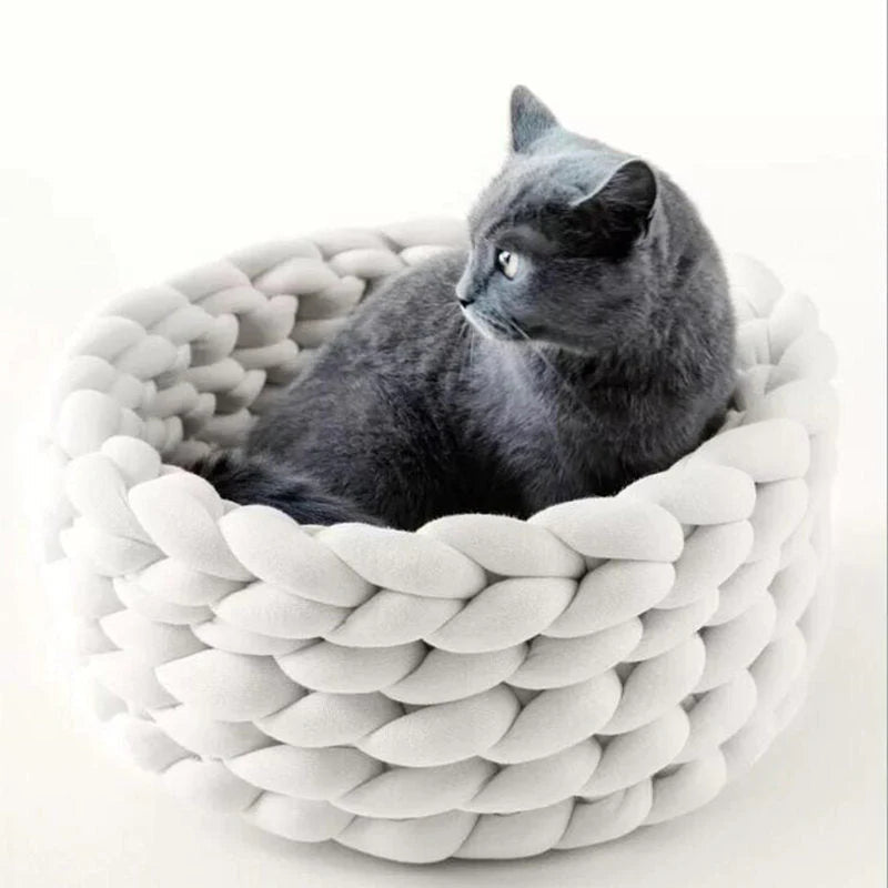 Knitted Pet Basket Braided Wool Machine-Washable & Quick-Drying