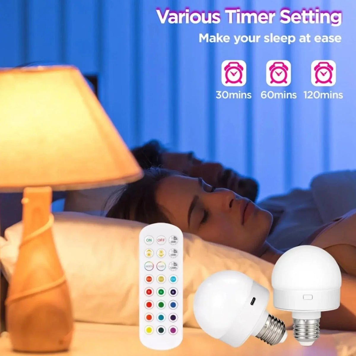 LED Bulb USB Rechargeable RGB E27 Remote & Dimmable