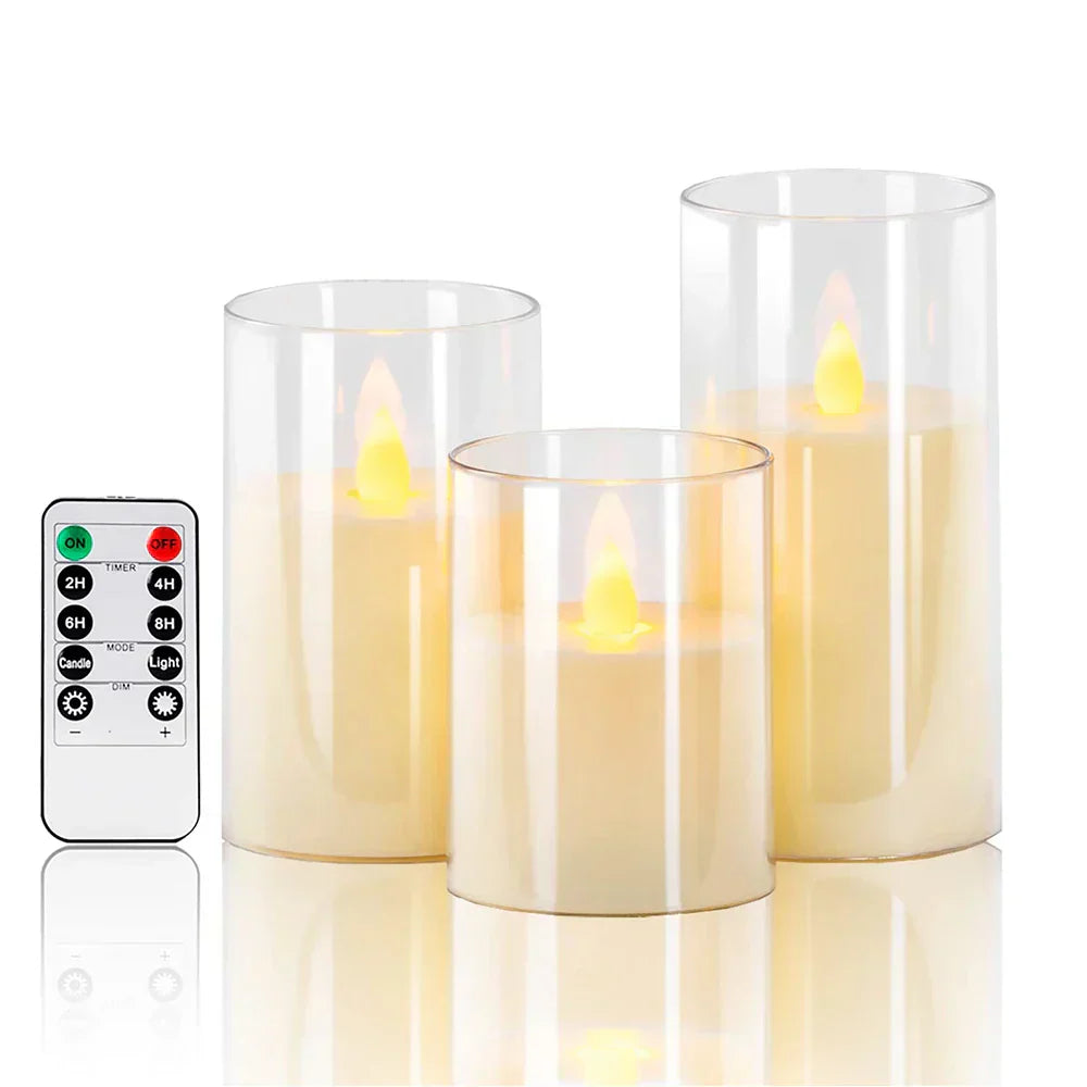 LED Candle Set Flickering Flame Remote Control 3-Pack