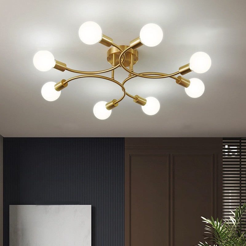 LED Ceiling Light Gold Metal 4/6/8 Arms E27 Sockets