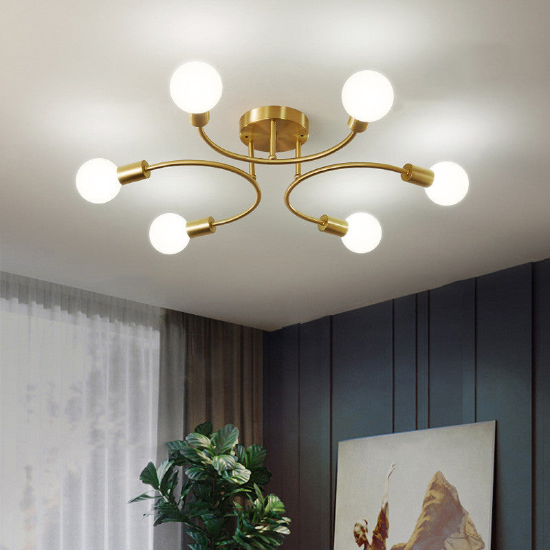 LED Ceiling Light Gold Metal 4/6/8 Arms E27 Sockets