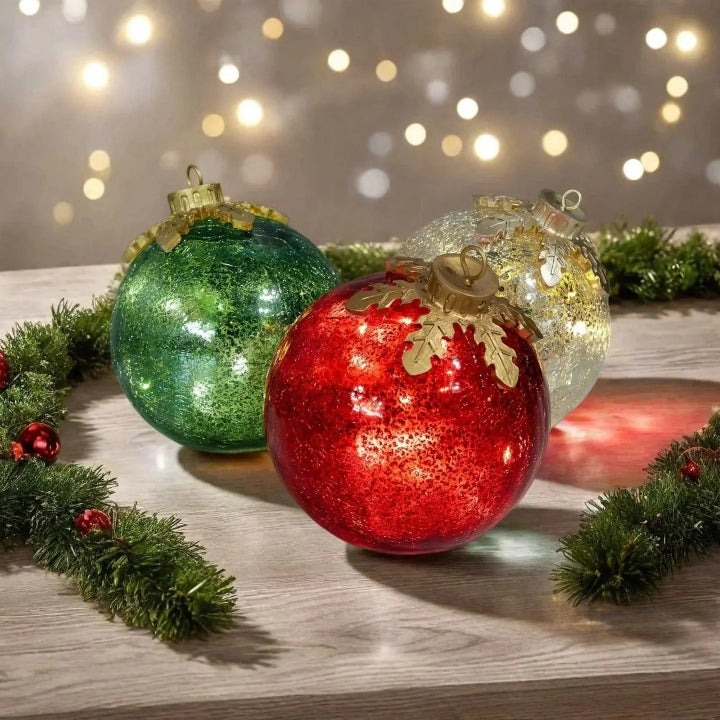 LED Decorative Spheres Warm White Timer Set of 3