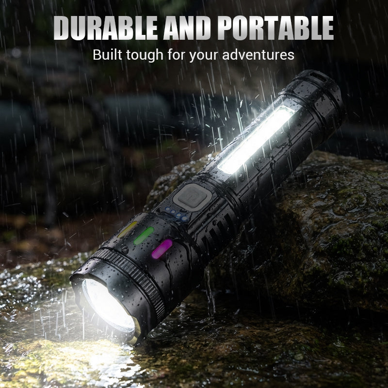 LED Flashlight 600m Beam Telescopic Zoom USB-C Charging