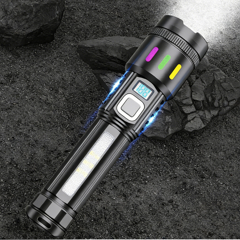LED Flashlight 600m Beam Telescopic Zoom USB-C Charging