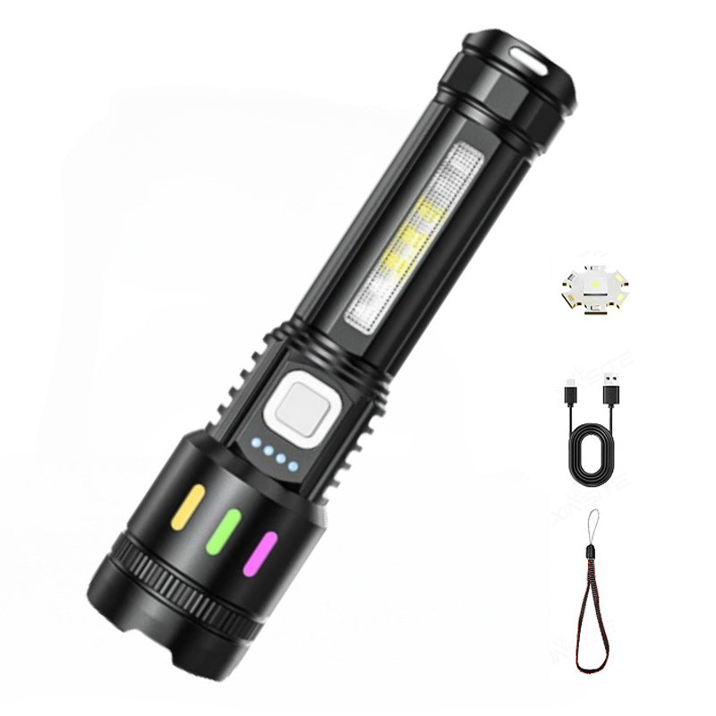 LED Flashlight 600m Beam Telescopic Zoom USB-C Charging