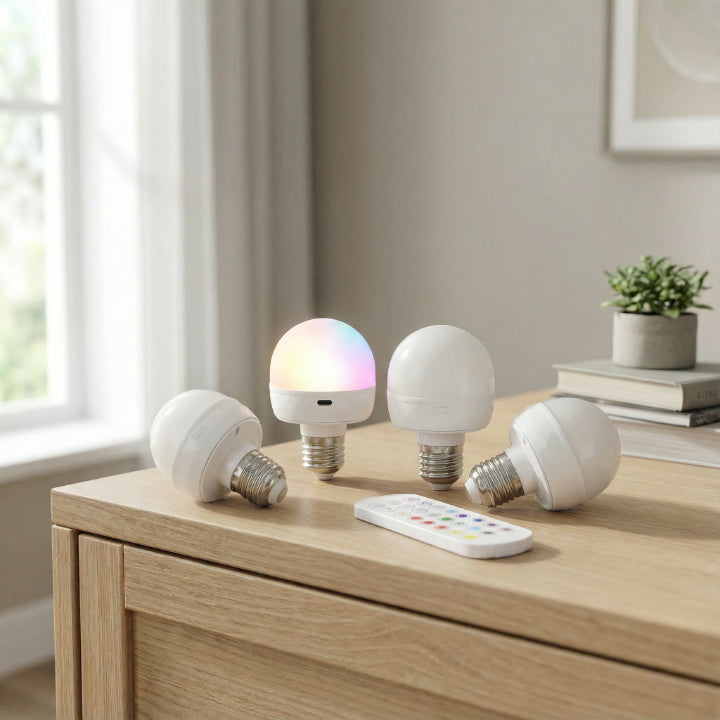 LED Light Bulb Rechargeable USB-C 15 Color Modes Remote