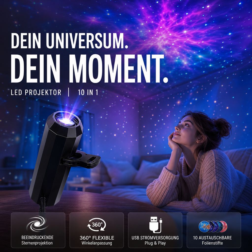 LED Star Projector 10 Projection Inserts USB Plug-And-Play