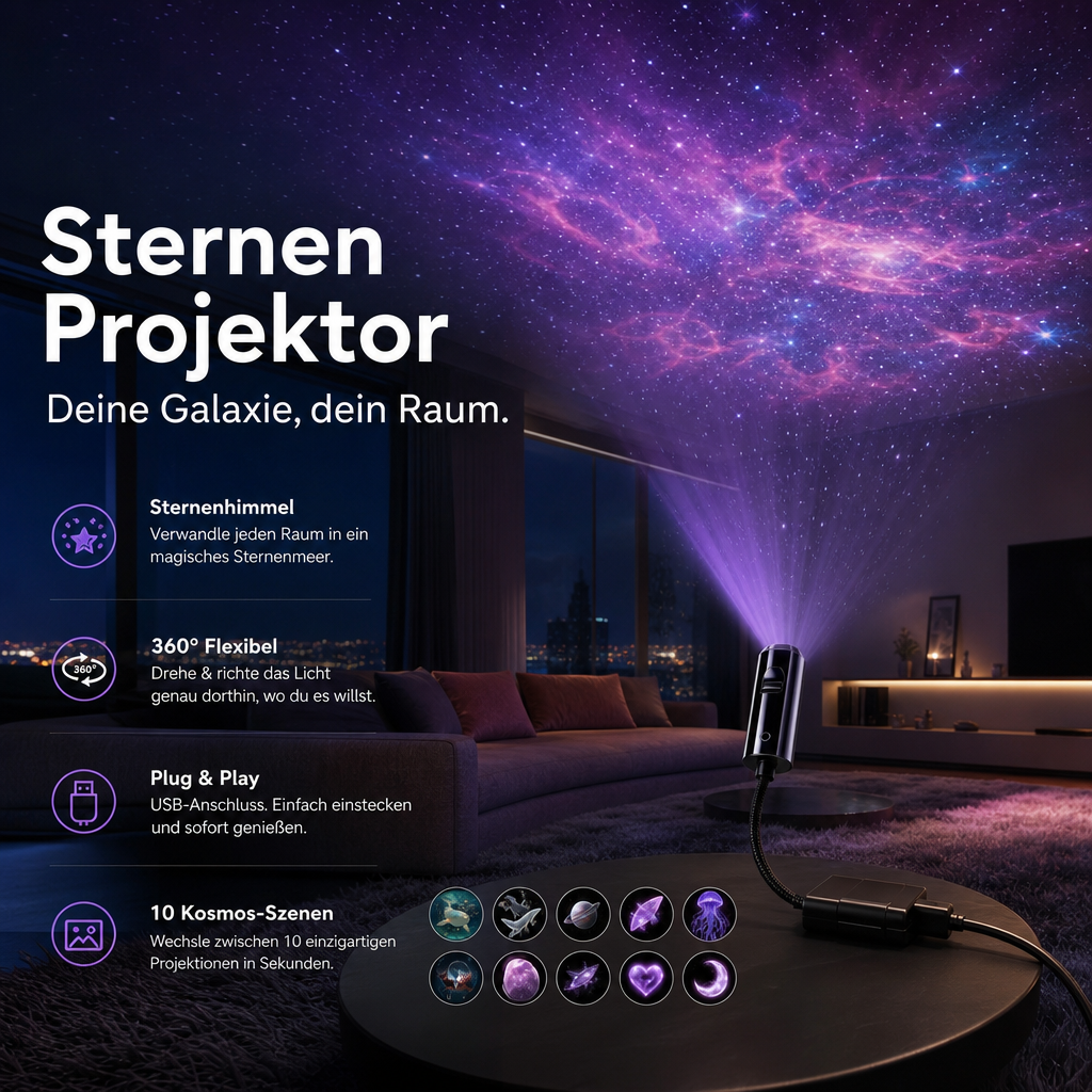 LED Star Projector 10 Projection Inserts USB Plug-And-Play