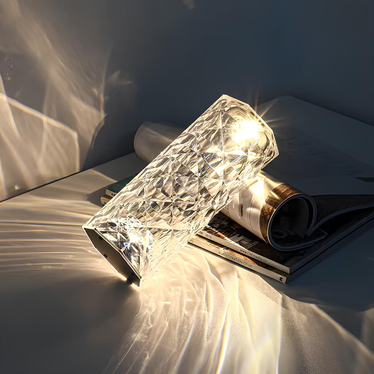 LED Table Lamp Diamond Cut Acrylic 16 Colors USB-C Rechargeable