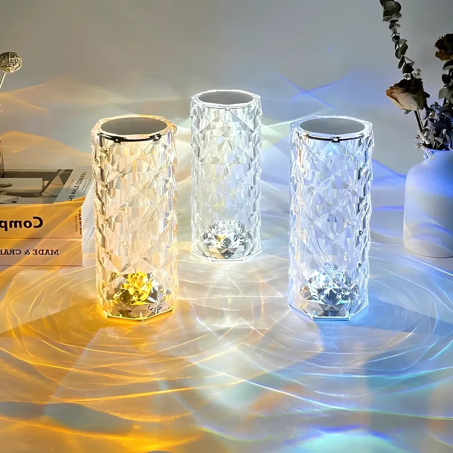 LED Table Lamp Diamond Cut Acrylic 16 Colors USB-C Rechargeable