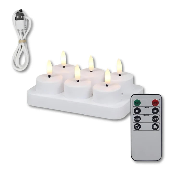 LED Tealight Set Rechargeable USB Charging Base & Remote