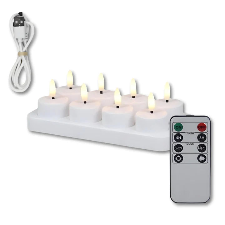 LED Tealight Set Rechargeable USB Charging Base & Remote