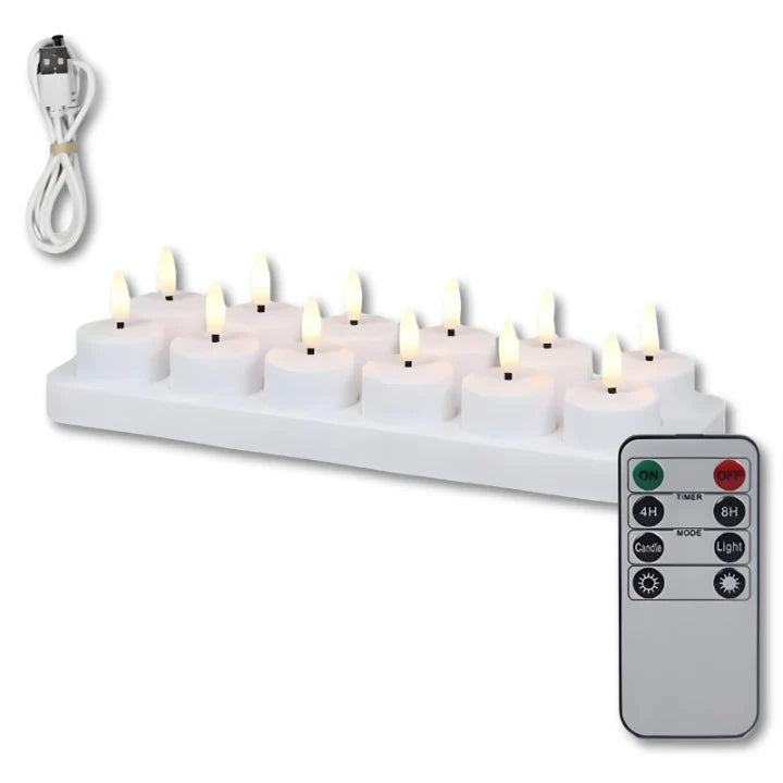 LED Tealight Set Rechargeable USB Charging Base & Remote