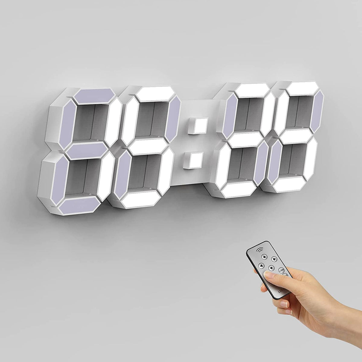 LED Wall Clock 3D Digits Time Date Remote