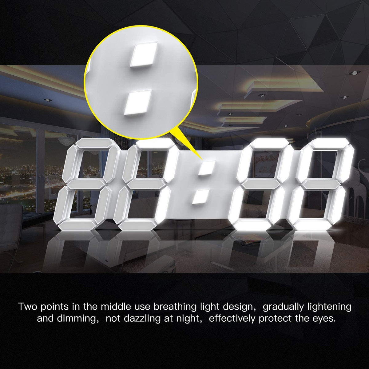 LED Wall Clock 3D Digits Time Date Remote