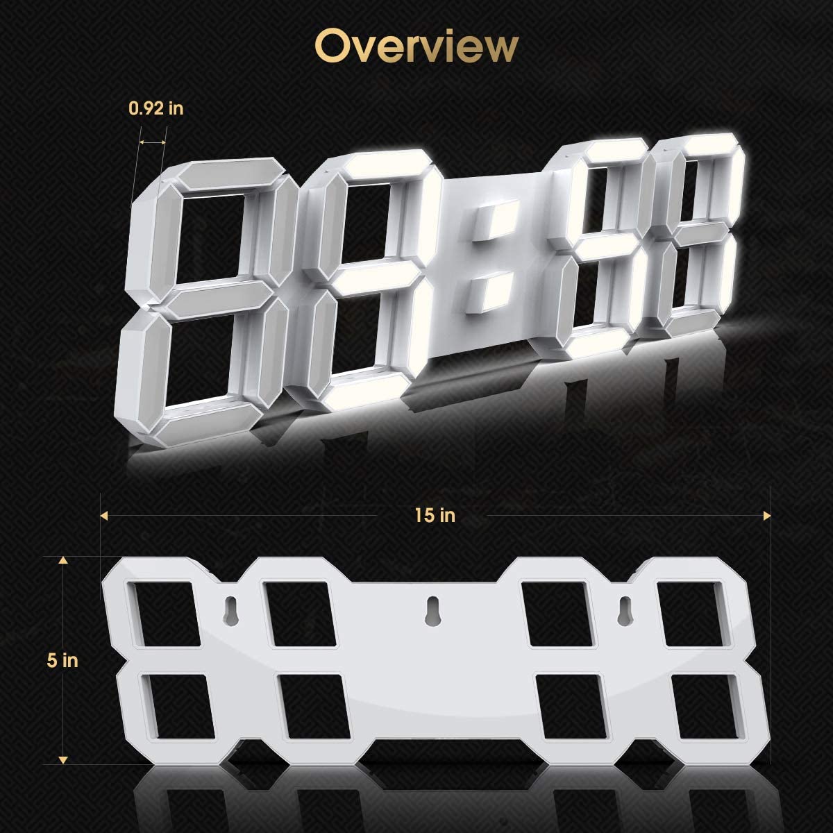 LED Wall Clock 3D Digits Time Date Remote