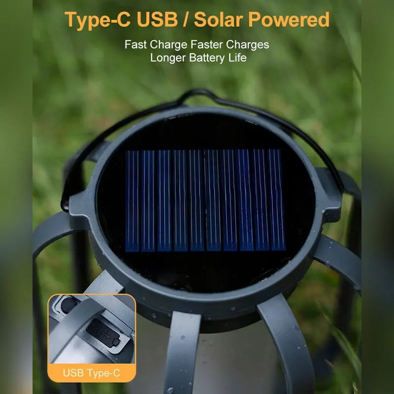 Lantern Solar-Powered USB-C Rechargeable Flickering Flame