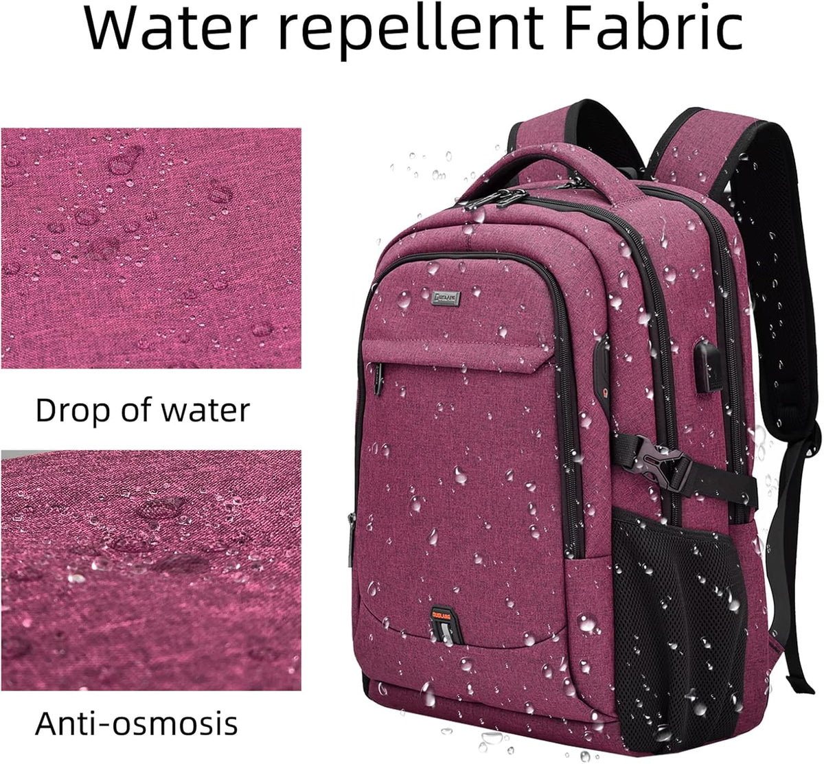 Laptop Backpack Hidden Anti-Theft Pocket Built-In USB Water-Resistant Polyester