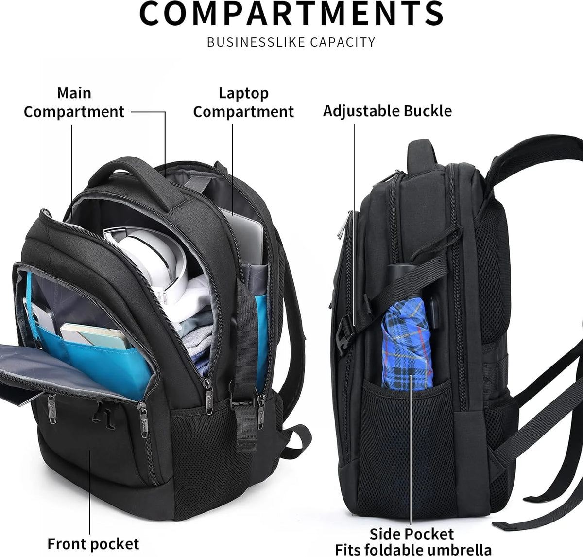 Laptop Backpack Hidden Anti-Theft Pocket Built-In USB Water-Resistant Polyester