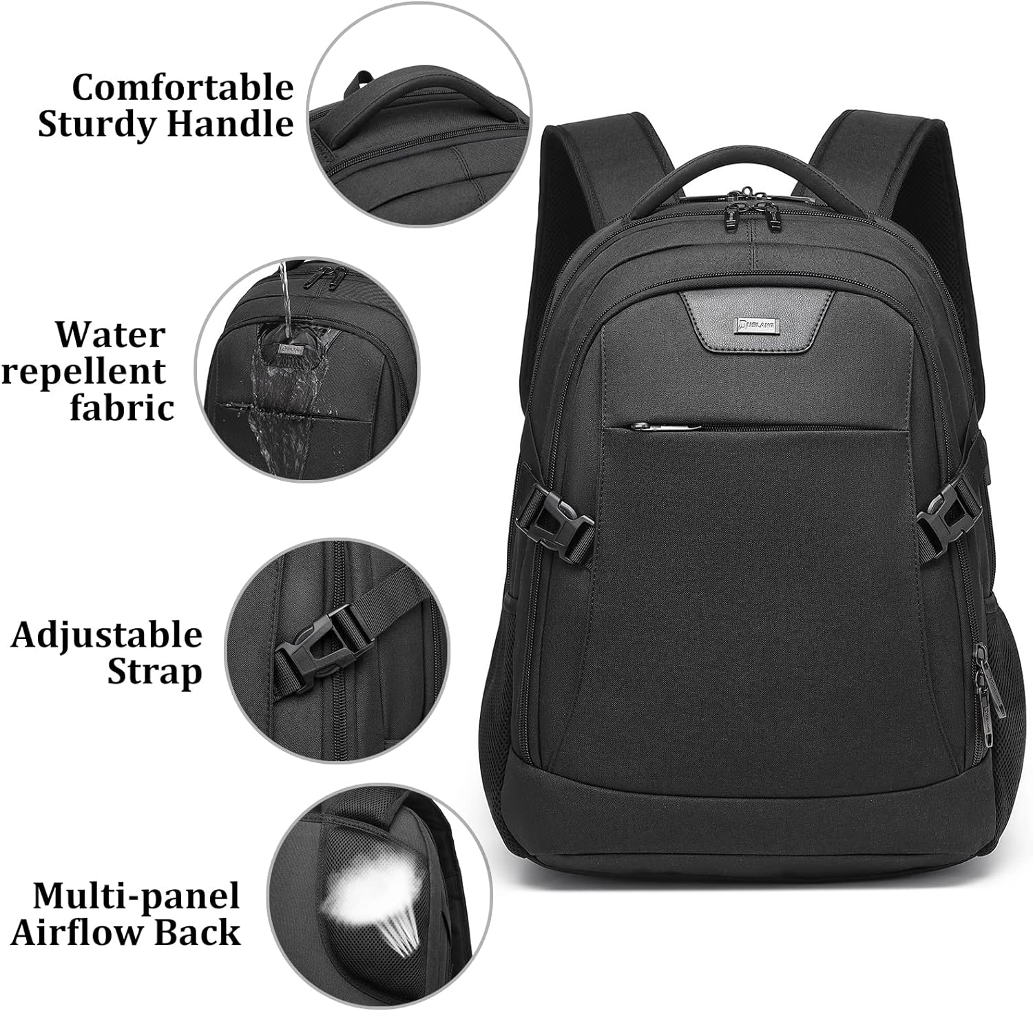 Laptop Backpack Hidden Anti-Theft Pocket Built-In USB Water-Resistant Polyester