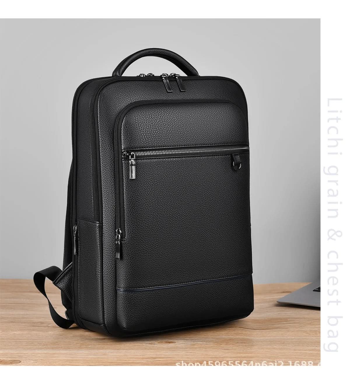 Laptop Backpack PU Leather USB Charging 15.6-Inch