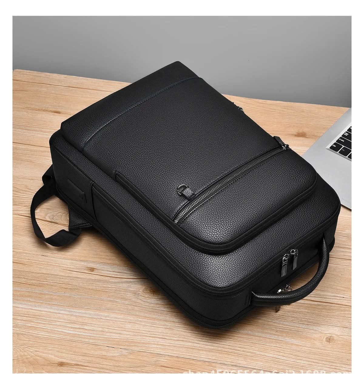 Laptop Backpack PU Leather USB Charging 15.6-Inch