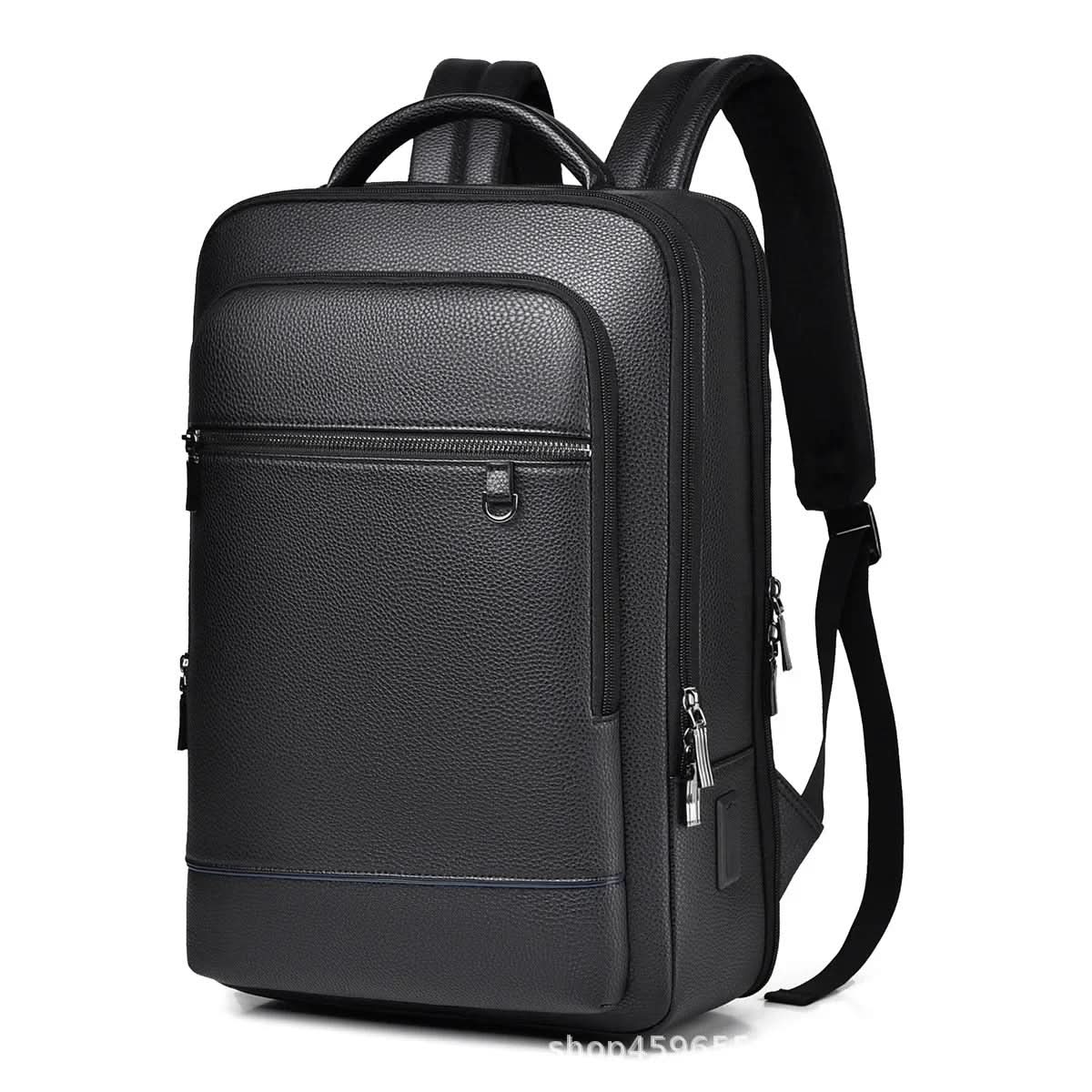 Laptop Backpack PU Leather USB Charging 15.6-Inch