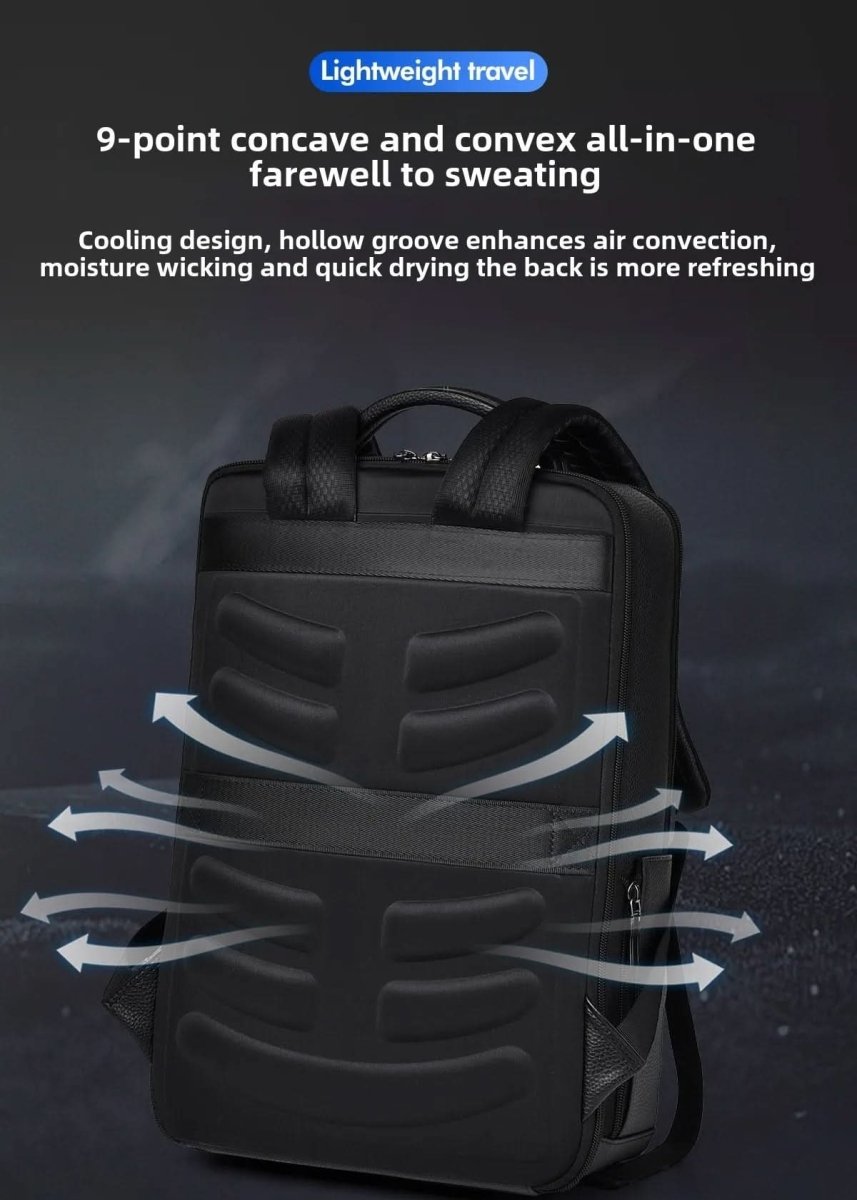 Laptop Backpack PU Leather USB Charging 15.6-Inch