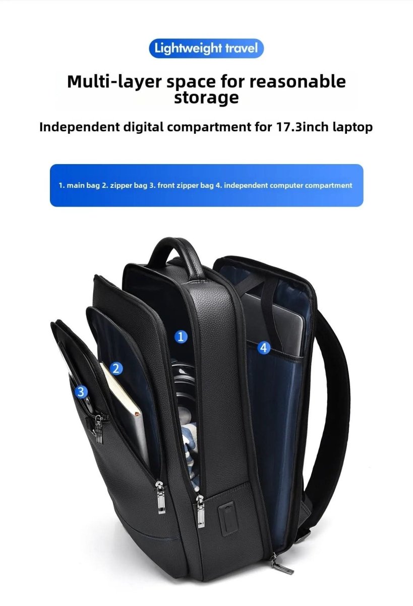 Laptop Backpack PU Leather USB Charging 15.6-Inch