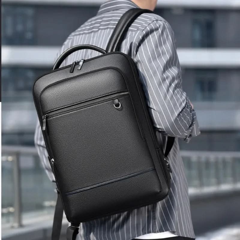 Laptop Backpack PU Leather USB Charging 15.6-Inch