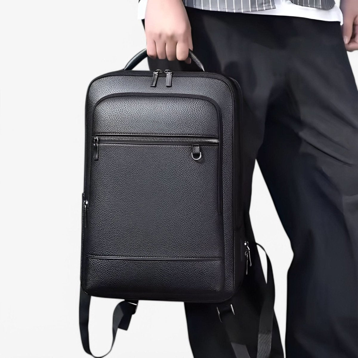 Laptop Backpack PU Leather USB Charging 15.6-Inch