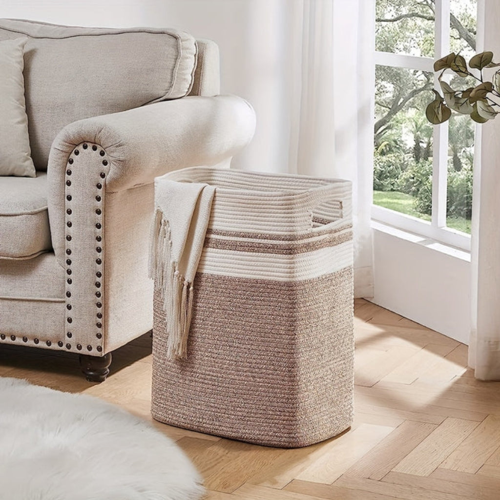 Laundry Basket Braided Cotton Rope Foldable With Handles