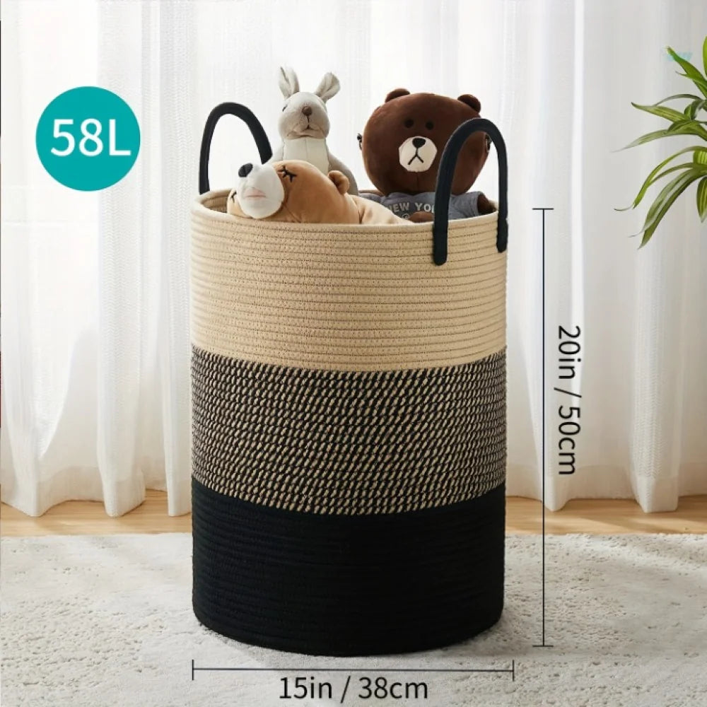 Laundry Basket Extra-Tall Cotton Rope Reinforced Handles